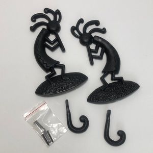 Kokopelli Set Of Two Black Cast Iron Wall Hangings With Coat Hooks